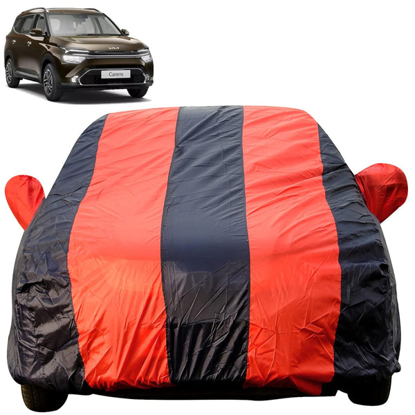 Autofact Carens Car Cover - EasyShield - Car Body Cover for Kia Carens - With Mirror Pockets, Triple Stitched, Bottom Fully Elastic, Adjustable Belt and Buckle (Red Blue Stripes)