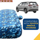 Autofact Innova Hycross Car Cover - TearTough - Dog Proof / Waterproof Car Body Cover for Toyota Innova Hycross - With Mirror Pockets, Triple Stitched, Bottom Fully Elastic, Adjustable Belt and Buckle (Airforce Blue 4x4)