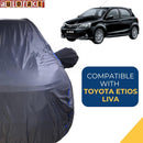 Autofact Etios Liva Car Cover - CoreProtect - Water Resistant Car Body Cover for Toyota Etios Liva - With Mirror Pockets, Triple Stitched, Bottom Fully Elastic, Adjustable Belt and Buckle (Grey 210D)