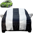 Autofact Brio Car Cover - EasyShield - Car Body Cover for Honda Brio - With Mirror Pockets, Triple Stitched, Bottom Fully Elastic, Adjustable Belt and Buckle (White Blue Stripes)