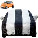 Autofact Nano Car Cover - EasyShield - Car Body Cover for Tata Nano - With Mirror Pockets, Triple Stitched, Bottom Fully Elastic, Adjustable Belt and Buckle (White Blue Stripes)