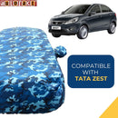 Autofact Zest Car Cover - TearTough - Dog Proof / Waterproof Car Body Cover for Tata Zest - With Mirror Pockets, Triple Stitched, Bottom Fully Elastic, Adjustable Belt and Buckle (Airforce Blue 4x4)