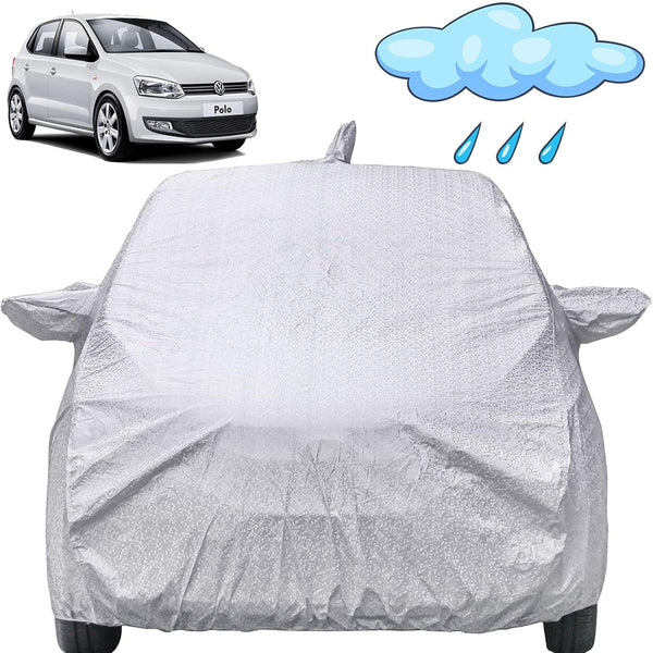 Autofact Polo Car Cover - FlexGuard - Waterproof Car Body Cover for Volkswagen Polo - With Mirror & Antenna Pockets, Triple Stitched, Bottom Fully Elastic, Adjustable Belt and Buckle (Silver)