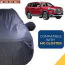 Autofact Gloster Car Cover - CoreProtect - Water Resistant Car Body Cover for MG Gloster - With Mirror Pockets, Triple Stitched, Bottom Fully Elastic, Adjustable Belt and Buckle (Grey 210D)