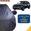 Autofact Tucson Car Cover - CoreProtect - Water Resistant Car Body Cover for Hyundai Tucson - With Mirror Pockets, Triple Stitched, Bottom Fully Elastic, Adjustable Belt and Buckle (Grey 210D)