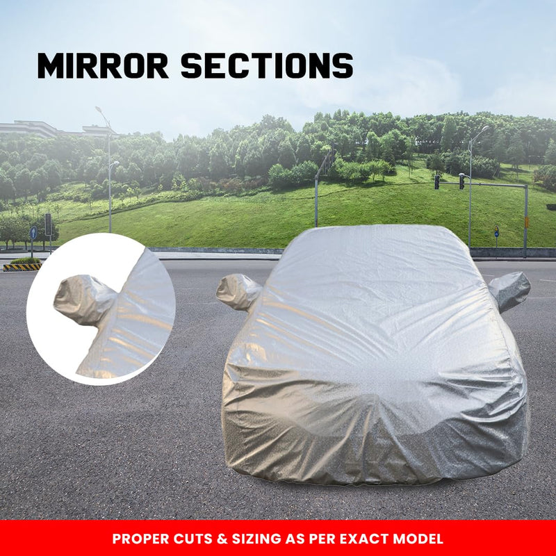 Autofact Scorpio Car Cover - FlexGuard - Waterproof Car Body Cover for Mahindra Scorpio - With Mirror Pockets, Triple Stitched, Bottom Fully Elastic, Adjustable Belt and Buckle (Silver)