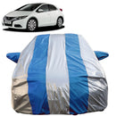 Autofact Civic Old Model Car Cover - FlexGuard - Waterproof Car Body Cover for Honda Civic Old Model - With Mirror Pockets, Triple Stitched, Bottom Fully Elastic, Adjustable Belt and Buckle (Silver / Blue Stripes)