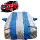 Autofact Bolt Car Cover - FlexGuard - Waterproof Car Body Cover for Tata Bolt - With Mirror Pockets, Triple Stitched, Bottom Fully Elastic, Adjustable Belt and Buckle (Silver / Blue Stripes)
