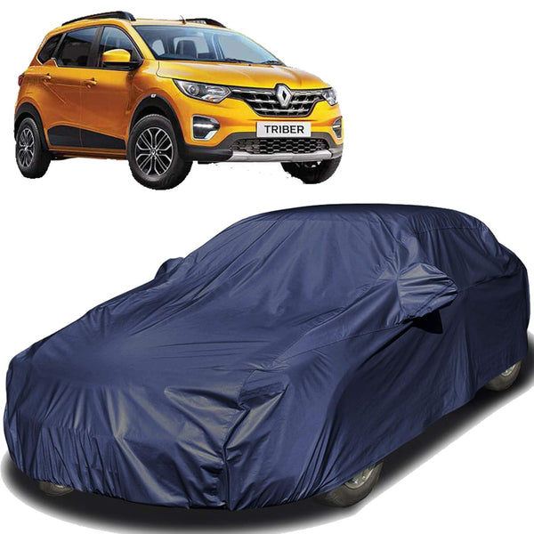 Autofact Triber Car Cover - EasyShield - Car Body Cover for Renaults Triber - With Mirror Pockets, Triple Stitched, Bottom Fully Elastic, Adjustable Belt and Buckle (Navy 190T)