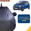 Autofact Ignis Car Cover - CoreProtect - Car Body Cover for Maruti Ignis  - With Mirror & Antenna Pockets, Triple Stitched, Bottom Fully Elastic, Adjustable Belt and Buckle (Grey 210D)