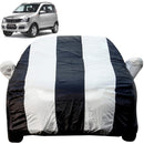 Autofact Quanto Car Cover - EasyShield - Car Body Cover for Mahindra Quanto - With Mirror Pockets, Triple Stitched, Bottom Fully Elastic, Adjustable Belt and Buckle (White Blue Stripes)