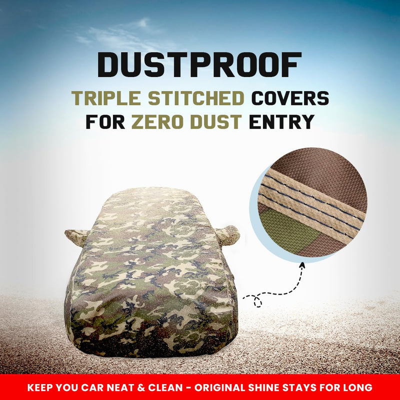 Autofact A4 Car Cover - TearTough - Dog Proof / Waterproof Car Body Cover for Audi A4 - With Mirror Pockets, Triple Stitched, Bottom Fully Elastic, Adjustable Belt and Buckle (Jungle Print 4x4)