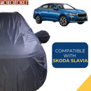 Autofact Slavia Car Cover - CoreProtect - Water Resistant Car Body Cover for Skoda Slavia - With Mirror Pockets, Triple Stitched, Bottom Fully Elastic, Adjustable Belt and Buckle (Grey 210D)