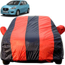 Autofact Datsun Go Car Cover - EasyShield - Car Body Cover for Nissan Datsun Go - With Mirror Pockets, Triple Stitched, Bottom Fully Elastic, Adjustable Belt and Buckle (Red Blue Stripes)