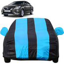 Autofact Sunny Car Cover - EasyShield - Car Body Cover for Nissan Sunny - With Mirror Pockets, Triple Stitched, Bottom Fully Elastic, Adjustable Belt and Buckle (Teak Blue Stripes)