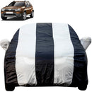 Autofact Duster Car Cover - EasyShield - Car Body Cover for Renaults Duster - With Mirror Pockets, Triple Stitched, Bottom Fully Elastic, Adjustable Belt and Buckle (White Blue Stripes)