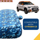 Autofact C3 Car Cover - TearTough - Dog Proof / Waterproof Car Body Cover for Citroen C3 - With Mirror Pockets, Triple Stitched, Bottom Fully Elastic, Adjustable Belt and Buckle (Airforce Blue 4x4)