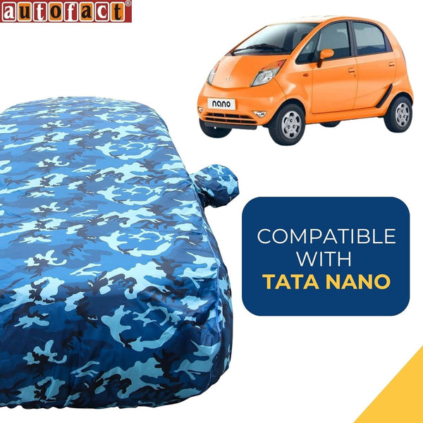 Autofact Nano Car Cover - TearTough - Dog Proof / Waterproof Car Body Cover for Tata Nano - With Mirror Pockets, Triple Stitched, Bottom Fully Elastic, Adjustable Belt and Buckle (Airforce Blue 4x4)