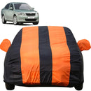 Autofact Laura Car Cover - EasyShield - Car Body Cover for Skoda Laura - With Mirror Pockets, Triple Stitched, Bottom Fully Elastic, Adjustable Belt and Buckle (Orange Blue Stripes)