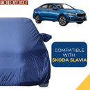 Autofact Slavia Car Cover - CoreProtect - Water Resistant Car Body Cover for Skoda Slavia - With Mirror Pockets, Triple Stitched, Bottom Fully Elastic, Adjustable Belt and Buckle (Navy 210D)