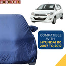 Autofact i10 Car Cover - CoreProtect - Water Resistant Car Body Cover for Hyundai i10 - With Mirror Pockets, Triple Stitched, Bottom Fully Elastic, Adjustable Belt and Buckle (Navy 210D)