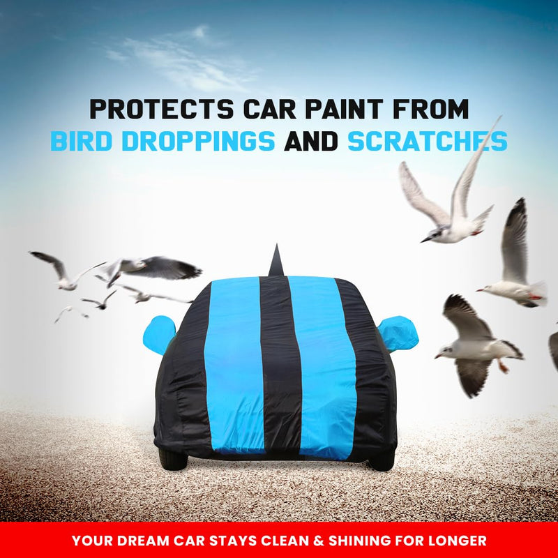 Autofact Swift Car Cover - EasyShield - Car Body Cover for Maruti Swift - With Mirror Pockets, Triple Stitched, Bottom Fully Elastic, Adjustable Belt and Buckle (Teak Blue Stripes)