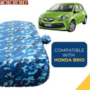 Autofact Brio Car Cover - TearTough - Dog Proof / Waterproof Car Body Cover for Honda Brio - With Mirror Pockets, Triple Stitched, Bottom Fully Elastic, Adjustable Belt and Buckle (Airforce Blue 4x4)