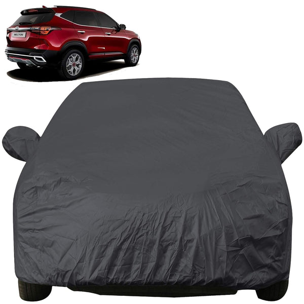 Autofact Seltos Car Cover - EasyShield - Car Body Cover for Kia Seltos - With Mirror Pockets, Triple Stitched, Bottom Fully Elastic, Adjustable Belt and Buckle (Grey 190T)