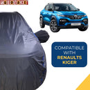 Autofact Kiger Car Cover - CoreProtect - Water Resistant Car Body Cover for Renualt Kiger - With Mirror Pockets, Triple Stitched, Bottom Fully Elastic, Adjustable Belt and Buckle (Grey 210D)