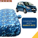 Autofact Ritz Car Cover - TearTough - Dog Proof / Waterproof Car Body Cover for Maruti Ritz - With Mirror Pockets, Triple Stitched, Bottom Fully Elastic, Adjustable Belt and Buckle (Airforce Blue 4x4)