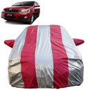 Autofact Xylo Car Cover - FlexGuard - Waterproof Car Body Cover for Mahindra Xylo - With Mirror Pockets, Triple Stitched, Bottom Fully Elastic, Adjustable Belt and Buckle (Silver / Pink Stripes)