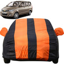 Autofact Enjoy Car Cover - EasyShield - Car Body Cover for Chevrolet Enjoy - With Mirror Pockets, Triple Stitched, Bottom Fully Elastic, Adjustable Belt and Buckle (Orange Blue Stripes)
