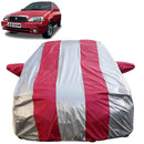 Autofact Esteem Car Cover - FlexGuard - Waterproof Car Body Cover for Maruti Esteem - With Mirror Pockets, Triple Stitched, Bottom Fully Elastic, Adjustable Belt and Buckle (Silver / Pink Stripes)