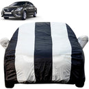 Autofact Sunny Car Cover - EasyShield - Car Body Cover for Nissan Sunny - With Mirror Pockets, Triple Stitched, Bottom Fully Elastic, Adjustable Belt and Buckle (White Blue Stripes)