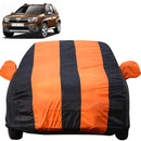 Autofact Duster Car Cover - EasyShield - Car Body Cover for Renaults Duster - With Mirror Pockets, Triple Stitched, Bottom Fully Elastic, Adjustable Belt and Buckle (Orange Blue Stripes)