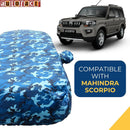 Autofact Scorpio Car Cover - TearTough - Dog Proof / Waterproof Car Body Cover for Mahindra Scorpio - With Mirror Pockets, Triple Stitched, Bottom Fully Elastic, Adjustable Belt and Buckle (Airforce Blue 4x4)