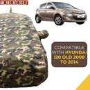 Autofact Old i20 Car Cover - TearTough - Dog Proof / Waterproof Car Body Cover for Hyundai Old i20 - With Mirror & Antenna Pockets, Triple Stitched, Bottom Fully Elastic, Adjustable Belt and Buckle (Jungle Print 4x4)