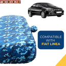 Autofact Linea Car Cover - TearTough - Dog Proof / Waterproof Car Body Cover for Fiat Linea - With Mirror Pockets, Triple Stitched, Bottom Fully Elastic, Adjustable Belt and Buckle (Airforce Blue 4x4)