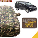 Autofact Innova Crysta Car Cover - TearTough - Dog Proof / Waterproof Car Body Cover for Toyota Innova Crysta - With Mirror Pockets, Triple Stitched, Bottom Fully Elastic, Adjustable Belt and Buckle (Jungle Print 4x4)