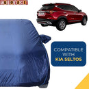 Autofact Seltos Car Cover - CoreProtect - Water Resistant Car Body Cover for Kia Seltos - With Mirror Pockets, Triple Stitched, Bottom Fully Elastic, Adjustable Belt and Buckle (Navy 210D)