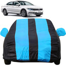 Autofact Passat Car Cover - EasyShield - Car Body Cover for Volkswagen Passat - With Mirror Pockets, Triple Stitched, Bottom Fully Elastic, Adjustable Belt and Buckle (Teak Blue Stripes)