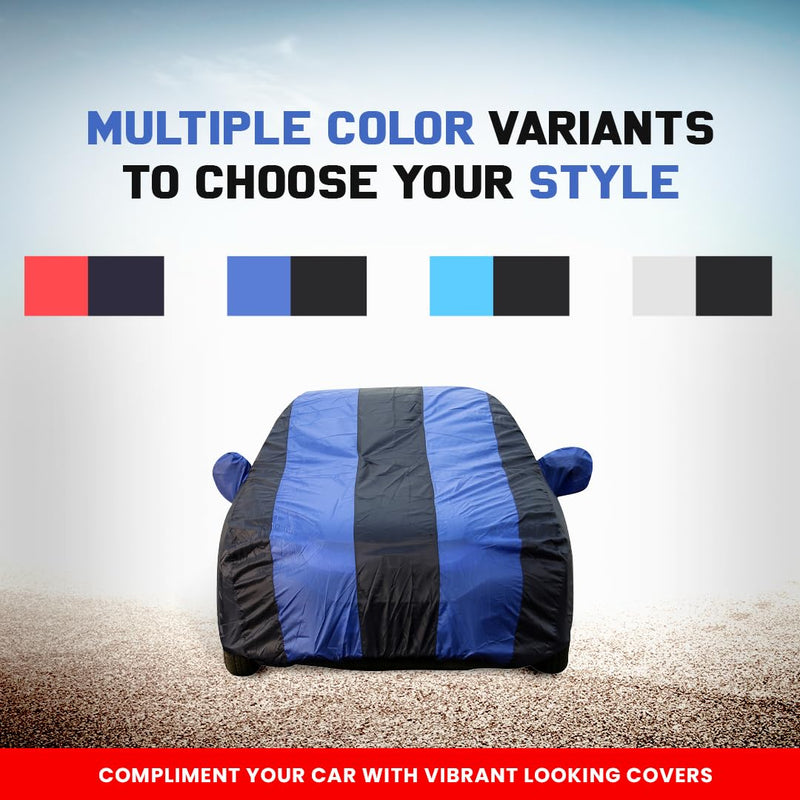 Autofact Scorpio Car Cover - EasyShield - Car Body Cover for Mahindra Scorpio - With Mirror Pockets, Triple Stitched, Bottom Fully Elastic, Adjustable Belt and Buckle (Royal Blue Stripes)
