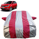 Autofact Bolt Car Cover - FlexGuard - Waterproof Car Body Cover for Tata Bolt - With Mirror Pockets, Triple Stitched, Bottom Fully Elastic, Adjustable Belt and Buckle (Silver / Pink Stripes)