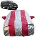 Autofact Carnival Car Cover - FlexGuard - Waterproof Car Body Cover for Kia Carnival - With Mirror Pockets, Triple Stitched, Bottom Fully Elastic, Adjustable Belt and Buckle (Silver / Pink Stripes)