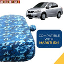 Autofact SX4 Car Cover - TearTough - Dog Proof / Waterproof Car Body Cover for Maruti SX4 - With Mirror Pockets, Triple Stitched, Bottom Fully Elastic, Adjustable Belt and Buckle (Airforce Blue 4x4)