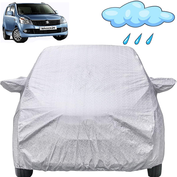 Autofact Wagon r / Wagonr Car Cover - FlexGuard - Waterproof Car Body Cover for Maruti Wagon r / Wagonr - With Mirror Pockets, Triple Stitched, Bottom Fully Elastic, Adjustable Belt and Buckle (Silver)