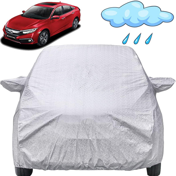 Autofact Civic New Model Car Cover - FlexGuard - Waterproof Car Body Cover for Honda Civic New Model - With Mirror Pockets, Triple Stitched, Bottom Fully Elastic, Adjustable Belt and Buckle (Silver)