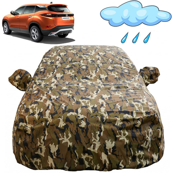 Autofact Harrier Car Cover - FlexGuard - Waterproof Car Body Cover for Tata Harrier - With Mirror Pockets, Triple Stitched, Bottom Fully Elastic, Adjustable Belt and Buckle (Camouflage)