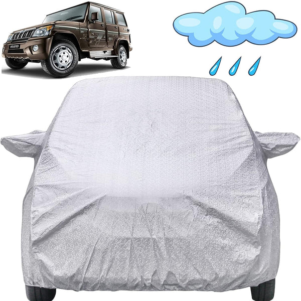 Autofact Bolero Car Cover - FlexGuard - Waterproof Car Body Cover for Mahindra Bolero - With Mirror Pockets, Triple Stitched, Bottom Fully Elastic, Adjustable Belt and Buckle (Silver)