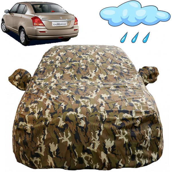 Autofact Swift Dzire Old Model Car Cover - FlexGuard - Waterproof Car Body Cover for Maruti Swift Dzire Old Model - With Mirror Pockets, Triple Stitched, Bottom Fully Elastic, Adjustable Belt and Buckle (Camouflage)